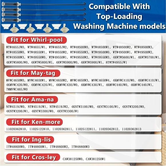 W11217817 Washer Suspension Rod Kit for WTW4855HW0 WTW4855HW1 WTW4850HW0 4844566 - Picture 5 of 6